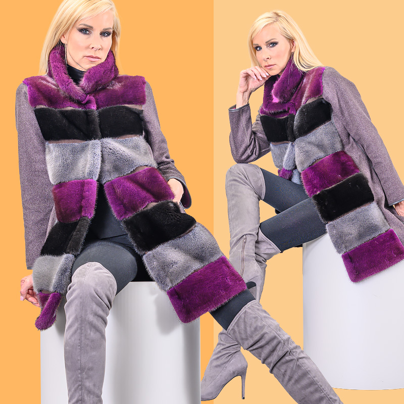 Cashmere Kurzmantel mit Nerzbesatz Purple / Grey